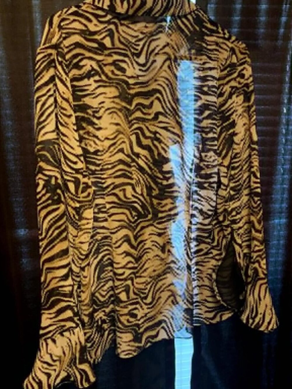 mark zunino small ruffles sheer button blouse animal print - Picture 2 of 2